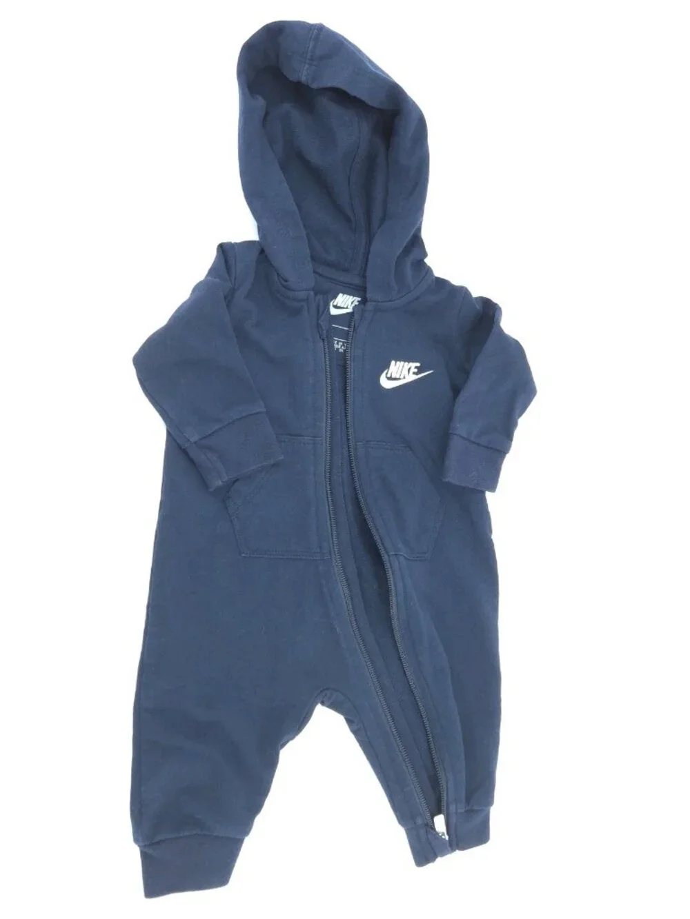 Nike Infant Baby Boy French Terry/Fleece Hooded Romper Size 3 Months Navy Blue